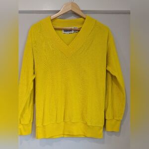 Women's Vintage Y2K 100% Cotton Yellow V-Neck Shirt Sz M